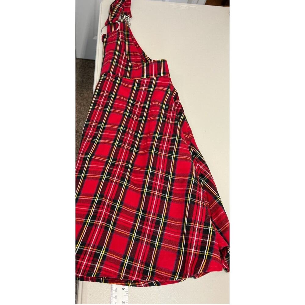 Hot Topic Plaid O-Ring Skirtall Overall Dress Womens Small Pockets Red Black - Picture 8 of 13
